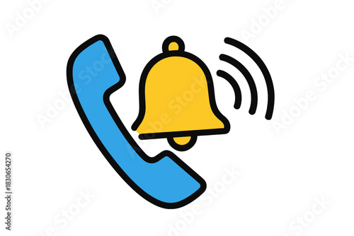 Icon of ringing telephone handset and notification bell for incoming alert