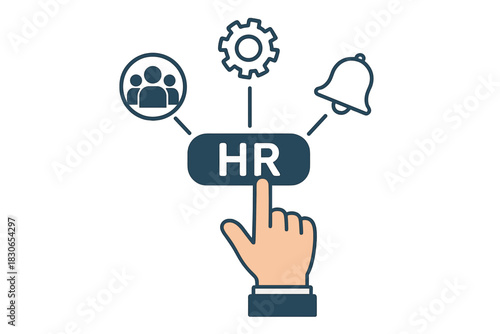 Digital HR interface connecting staff management, process flow, and alert notifications