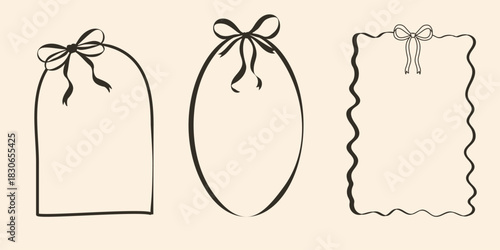 Minimal black outline frame label tag collection. Chic elegant shapes for modern invitations and notes