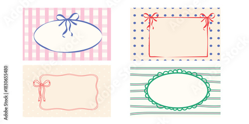 Whimsical patterned label frame collection. Coquette stripe and dot shapes perfect for invitations
