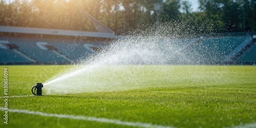 Watering grass at a footbal...