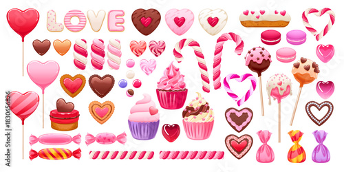 Valentine's day sweets set. Assorted candies. Symbols of love and passion. Holiday gifts.