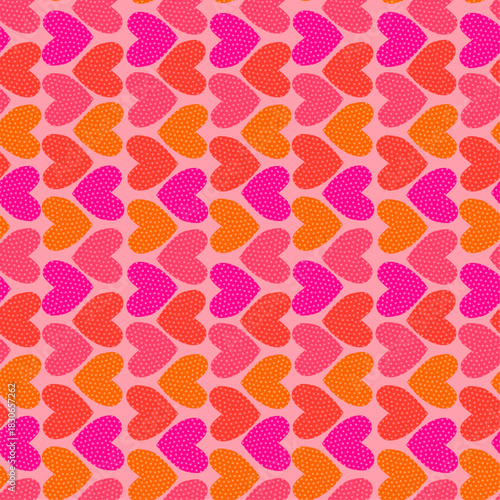 Charming seamless pattern with polka-dot hearts, ideal for Valentine’s Day and romantic occasions. Perfect for textiles, wrapping paper, banners, love-themed graphics, and sweet decorative projects.