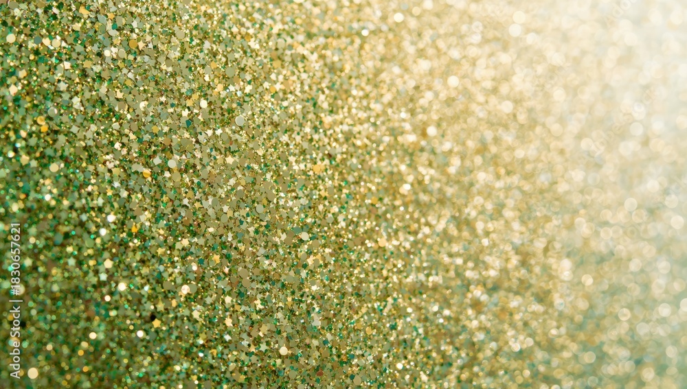 Fototapeta premium Close-up of a surface densely covered in green glitter particles, emphasizing reflective textures for decorative use, Earth Day