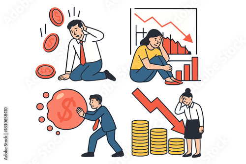 Business people losing money and dealing with debt during financial crisis