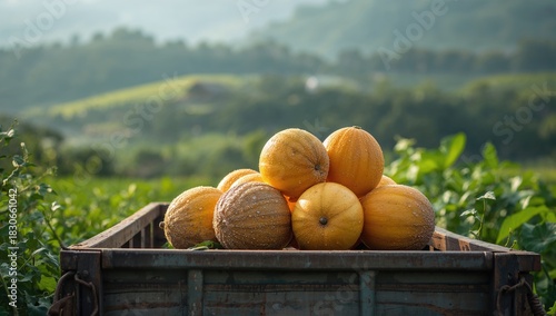 Freshly harvested cantaloup...