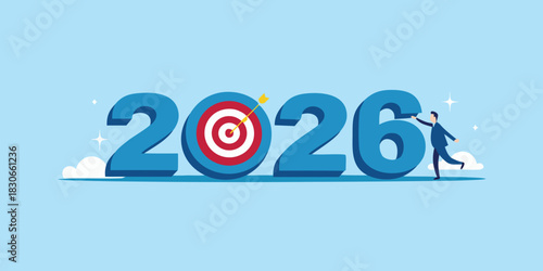 Business goal for 2026 with target and businessman illustration