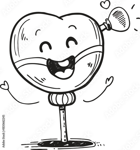 Funny cartoon wine bottle and glass vector illustration with cute happy monster face design