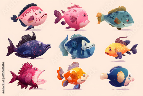 Cartoon Fish Vector Illustration Set