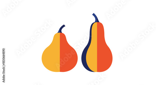 Modern and abstract logo design featuring two stylized pear fruits in orange yellow and blue colors on a white background.