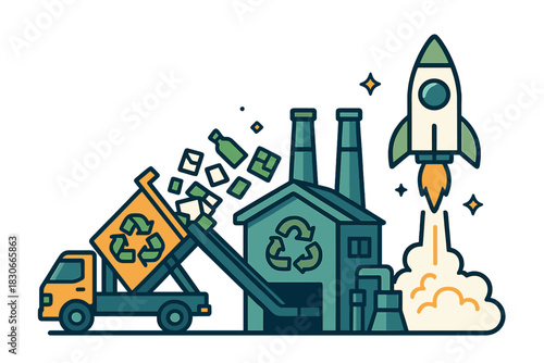 Sustainable recycling factory converting waste into energy for rocket launch success