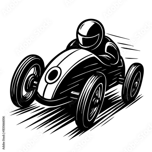 retro soapbox racer leaning into speed