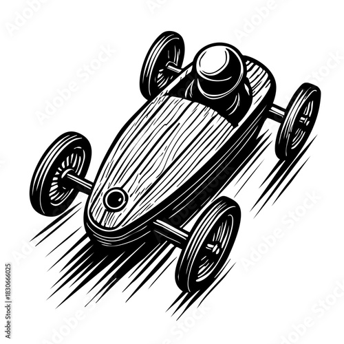  Classic handcrafted wooden soapbox car, black and white