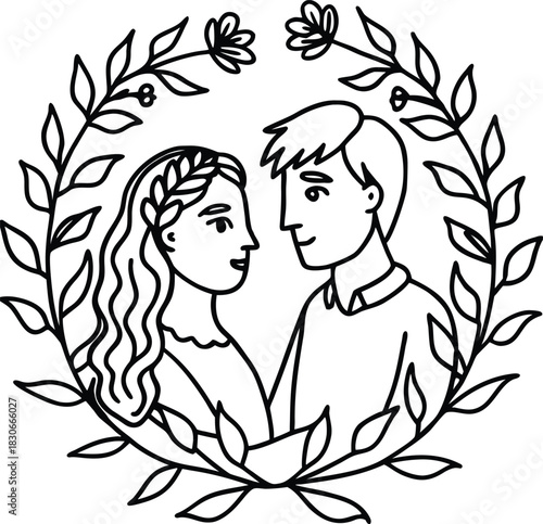 Vector illustration of a loving couple silhouette with heart design, fashion beauty, and wedding sketch