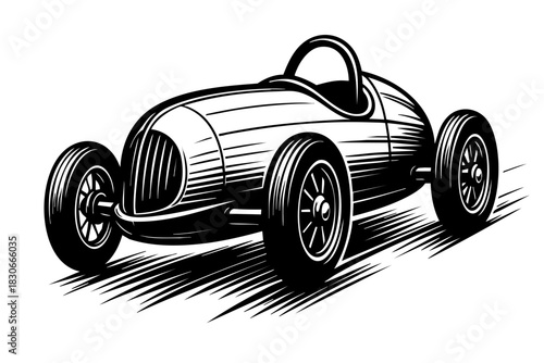 classic soapbox derby car, tilt action pose