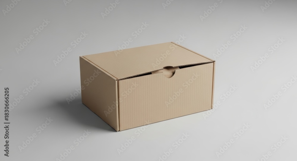 Obraz premium Cardboard Box on Simple Surface: A simple, brown cardboard box sits on a plain surface.