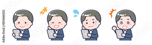 タブレットを使う「私服のシニア」の男性