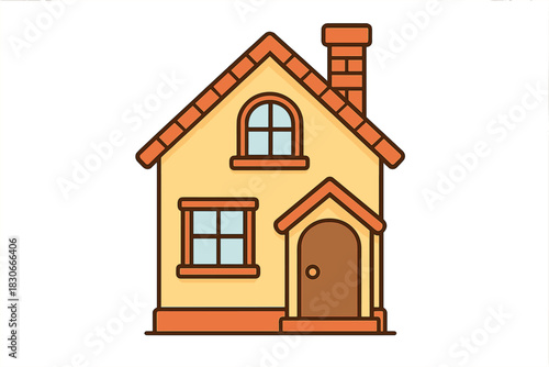 Stylized architectural depiction of a cozy suburban home featuring a pitched roof and prominent chimney stack