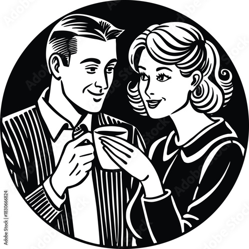 Two smiling people are holding a glass of wine and champagne to toast their love and happiness in a