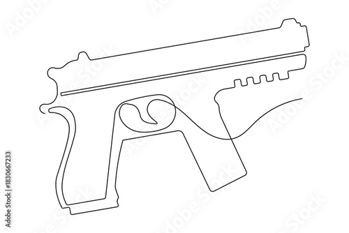 Firearm weapon continuous outline drawing simple style danger tool