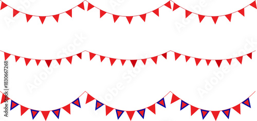 Christmas garland hanging with red triangle flags for party banner decoration