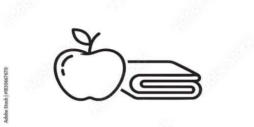 Towel and apple thin line icon, body building concept. Vector graphics. Apple fruit with fresh towel, sport training sign on white background, style icon mobile or web desig