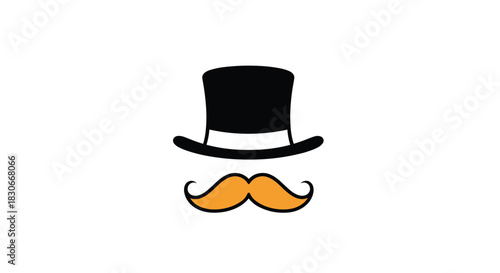 A stylized illustration of a black top hat and an orange mustache, symbolizing gentlemanly elegance or a classic disguise.