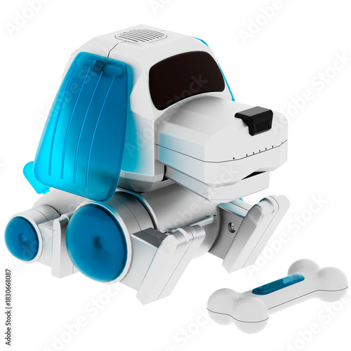 3d render robotic dog toy bone with transparent background