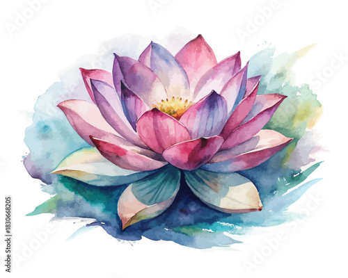Lotus Flower Watercolor vector illustration isolated on white background