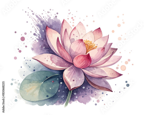 Lotus Flower Watercolor Vector Illustration, Elegant Floral Art Isolated on White Background