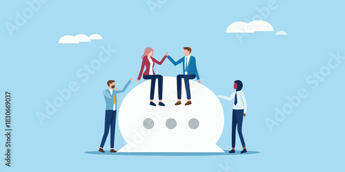 Business team collaboration and communication on social media platform illustration