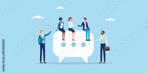 Business team collaboration and communication on social media platform