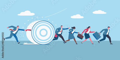 Business people running in relay race passing baton to each other