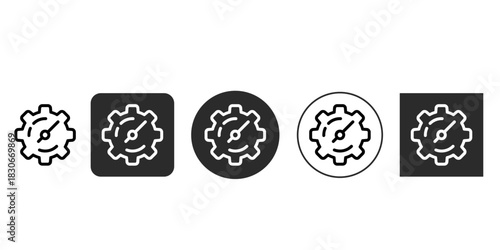 Settings and performance optimization vector icon |Gear with speedometer gauge icon for configuration dashboard| Cogwheel and performance indicator symbol | Technical service speed measurement 