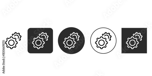 Minimalist settings gear vector icon design | User interface configuration and cogwheel symbol | Different style options for machinery adjustment sign | Line art black and white settings icon set 