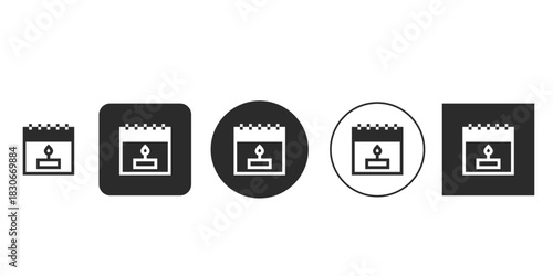 Calendar icon with burning candle symbol for UI design | Memorial date schedule icon for religious holiday reminder | Anniversary or remembrance day calendar pictogram vector