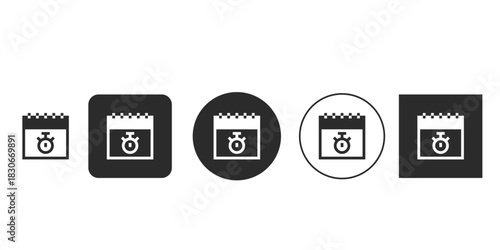 Calendar schedule icon with stopwatch timer vector graphic | Digital planning and due date reminder application logo | Black and white glyph icons for timely event booking