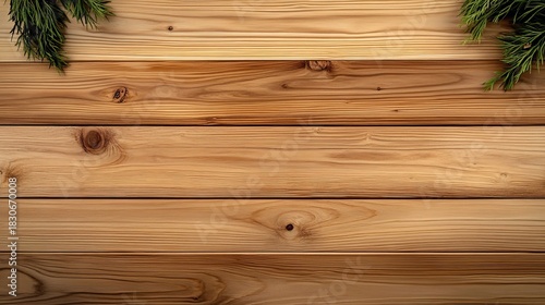 Warm Wood Grain Background Featuring Vintage Wood Texture with Cedar Sprigs and Natural Elements