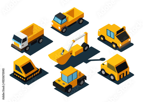 Isometric Construction Vehicle Set