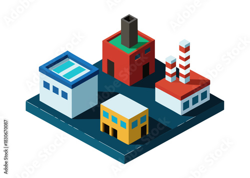Isometric industrial buildings and factories illustration