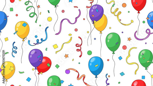 Colorful Festive Pattern with Balloons and Confetti for Celebrations
