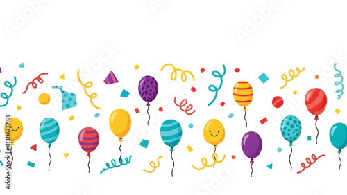 Festive balloons and confetti, a joyful celebration border, perfect for parties and events