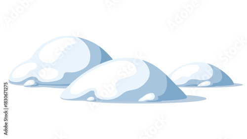 Cartoon snow drifts illustration with blue shadows on white background