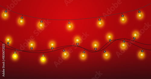 Christmas warm yellow glowing lights bulb for  holiday cards, banners, posters, web design