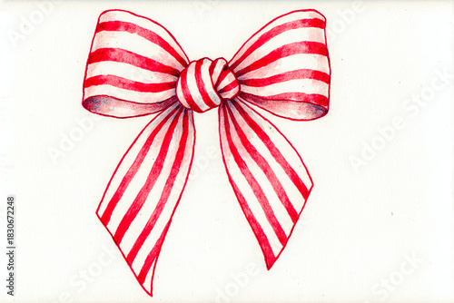 Festive red and white striped bow decoration