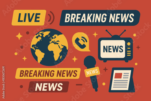 vector illustration of a breaking news media banner elements flat design