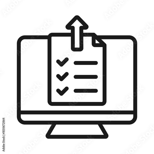 Document Upload Modern Icon of a Computer Screen Displaying a Checklist with an Arrow for Uploading
