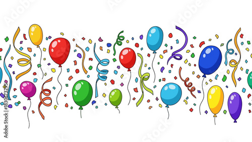 Festive Celebration Border Featuring Colorful Balloons, Confetti, and Streamers for Joyful Events