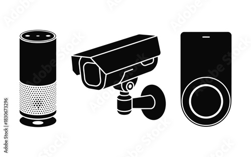 Smart home security devices including speaker camera and door lock