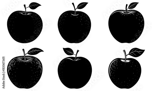 Delicious apples black and white illustration, perfect for back to school designs or healthy eating campaigns, with a vintage style and handcrafted feel